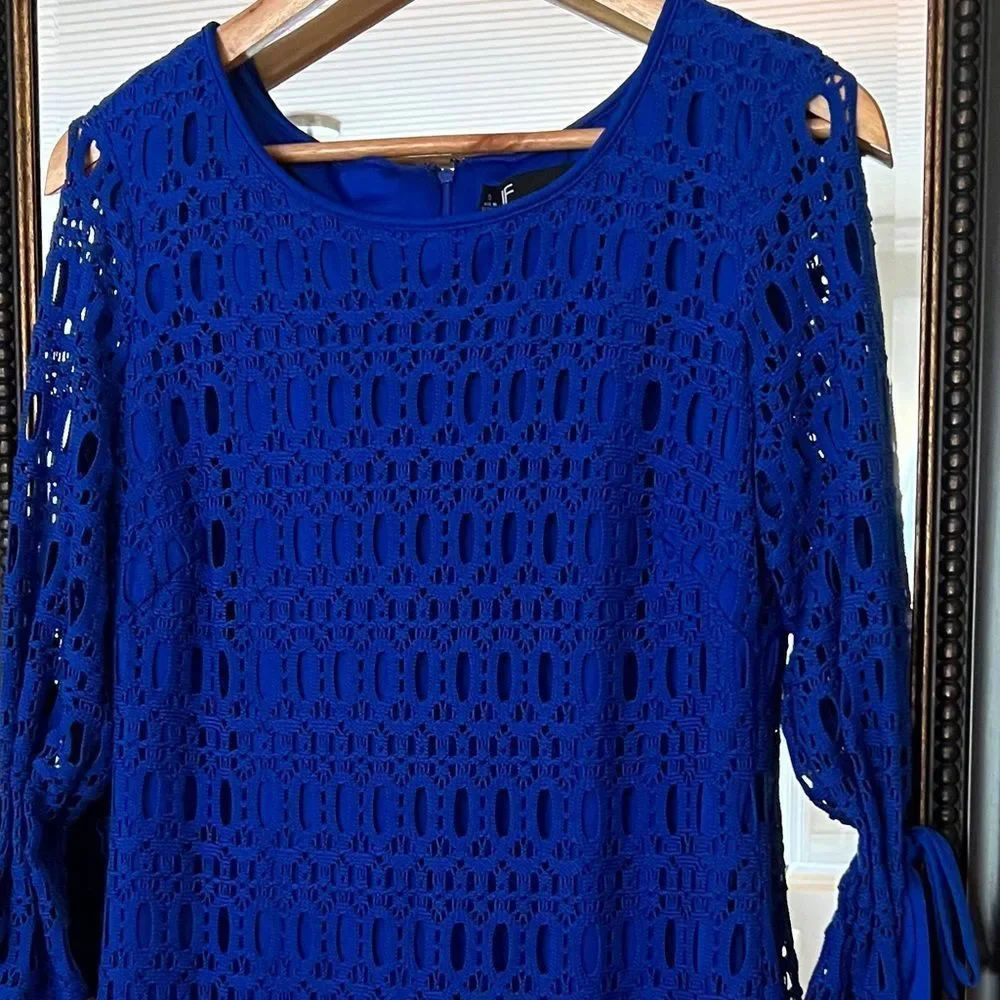 Leslie Fay Blue Long Sleeve Shift Dress Size 10 - Picture 3 of 5